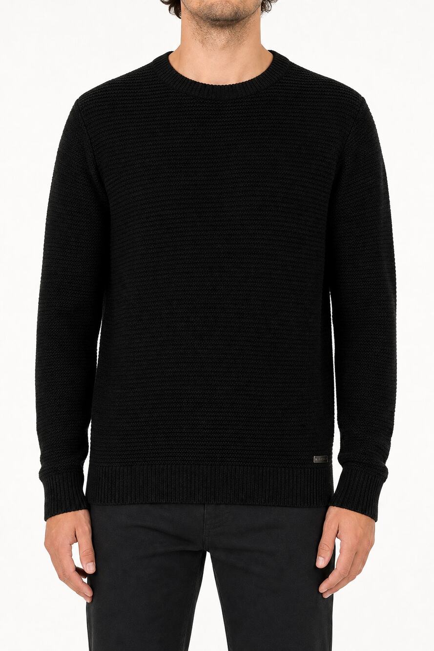 Buffalo David Bitton Men's Black Textured Crewneck Sweater Small Minimalist Work